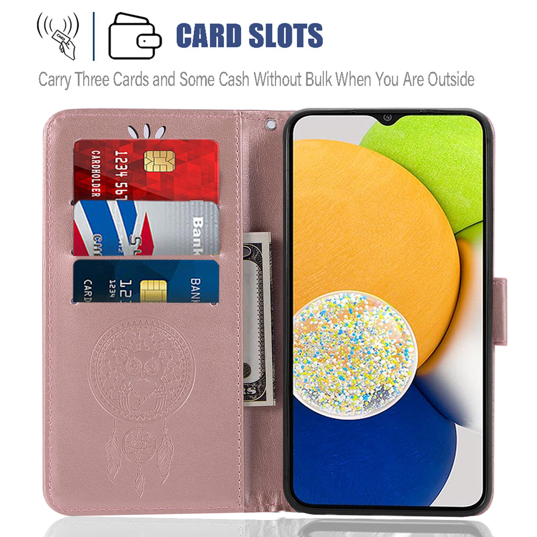 For Samsung Galaxy A03 (164.2 x 75.9 x 9.1mm) / A04e 4G / M04 4G / F04 4G Wallet Stand Phone Cover Imprinted PU Leather Case