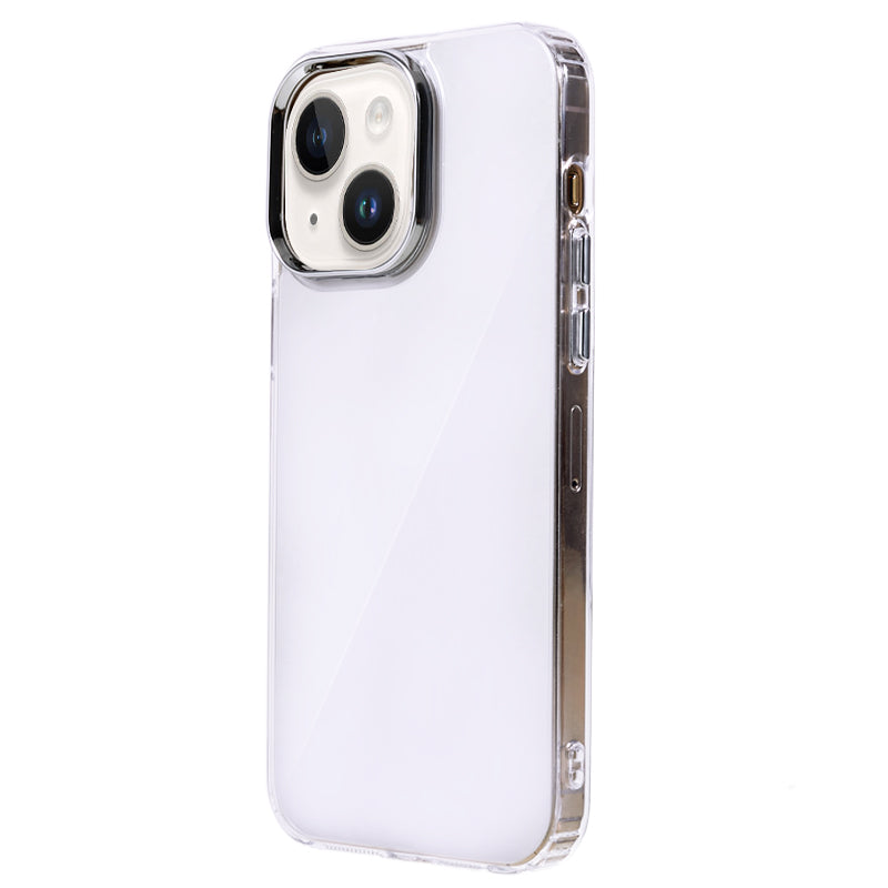 For iPhone 14 Plus TPU+Acrylic Phone Case Electroplating Mirror Design Slim Phone Cover