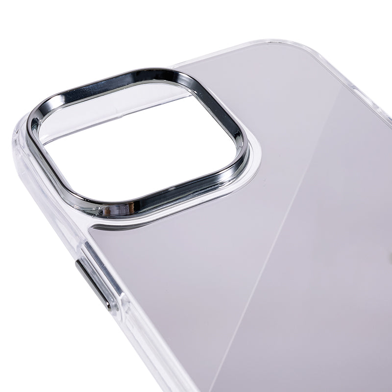For iPhone 14 Plus TPU+Acrylic Phone Case Electroplating Mirror Design Slim Phone Cover