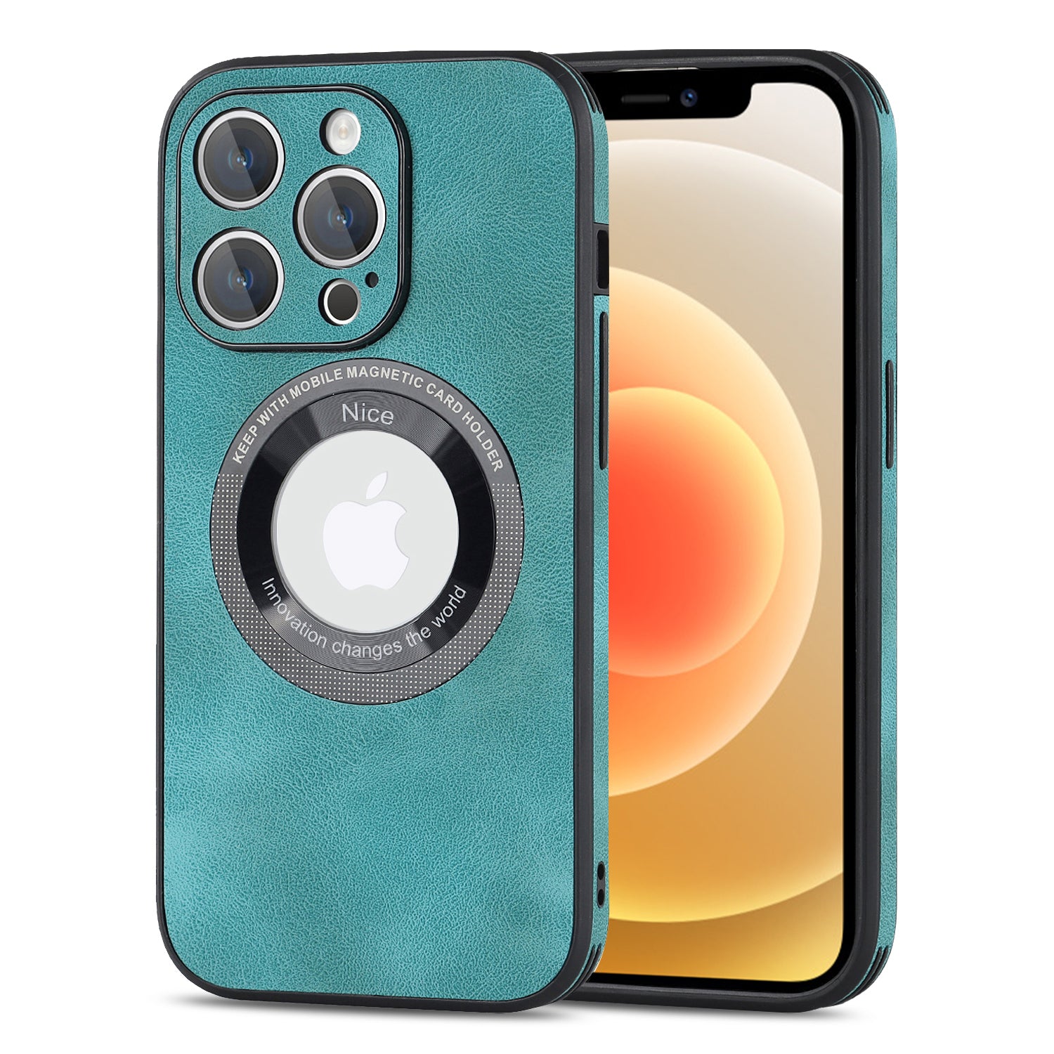 For iPhone 12 Pro Logo View Slim Magnetic Phone Case PU Leather+PC+TPU Shockproof Cover