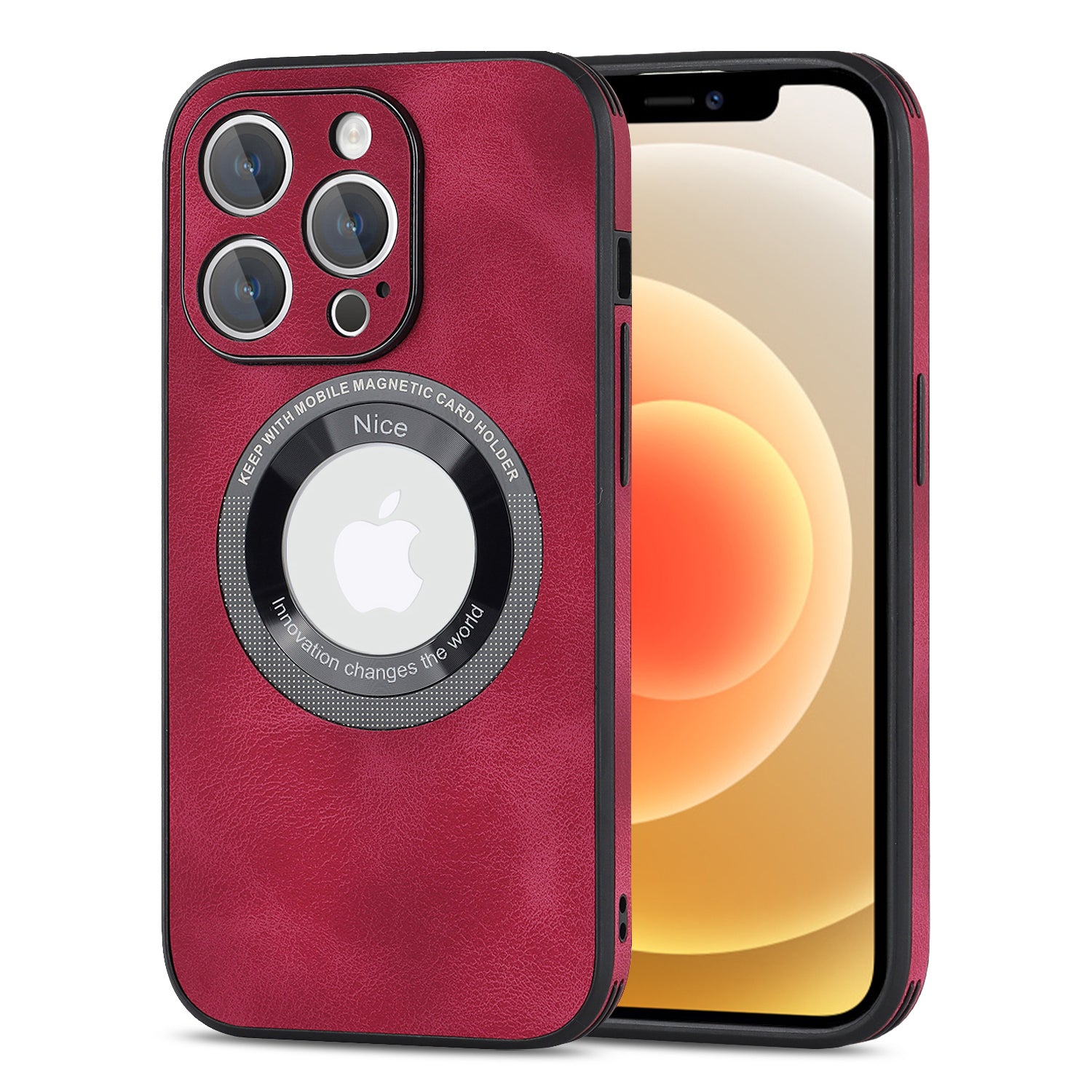 For iPhone 12 Pro Logo View Slim Magnetic Phone Case PU Leather+PC+TPU Shockproof Cover