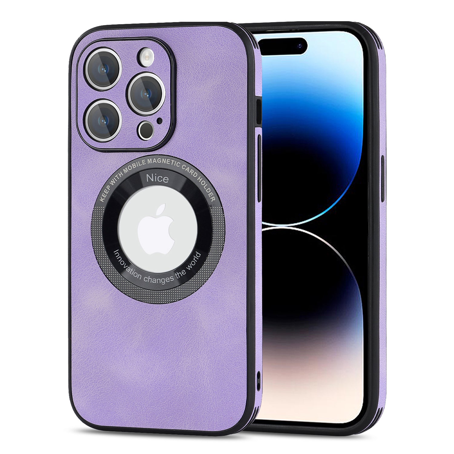 For iPhone 14 Pro Max Magnetic Phone Case Logo View Design PU Leather+PC+TPU Protective Cover
