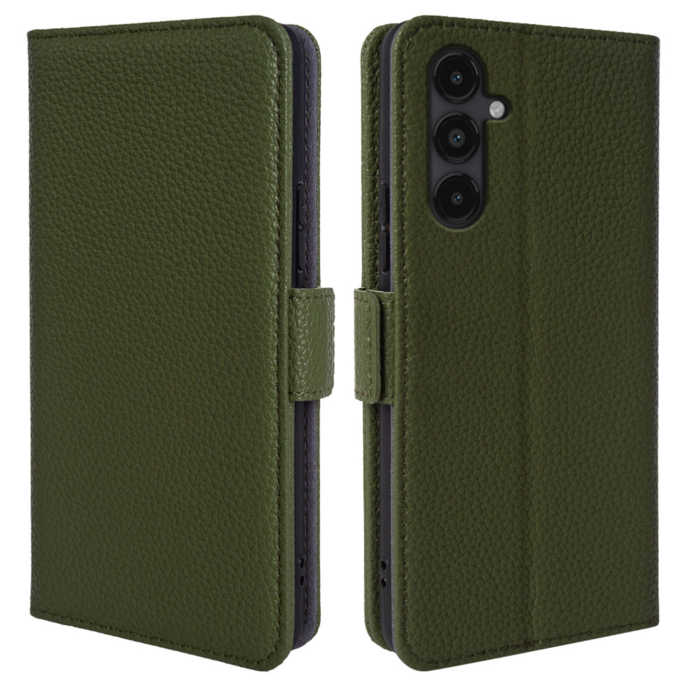 For Samsung Galaxy A14 5G Wallet Case Litchi Texture Genuine Cow Leather Stand Phone Cover