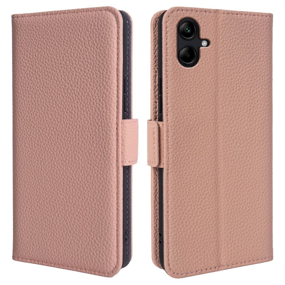 Pouzdro na peněženku pro Samsung Galaxy A04 4G (164,4 x 76,3 x 9,1 mm) Litchi Texture Stojánek na telefon z pravé hovězí kůže