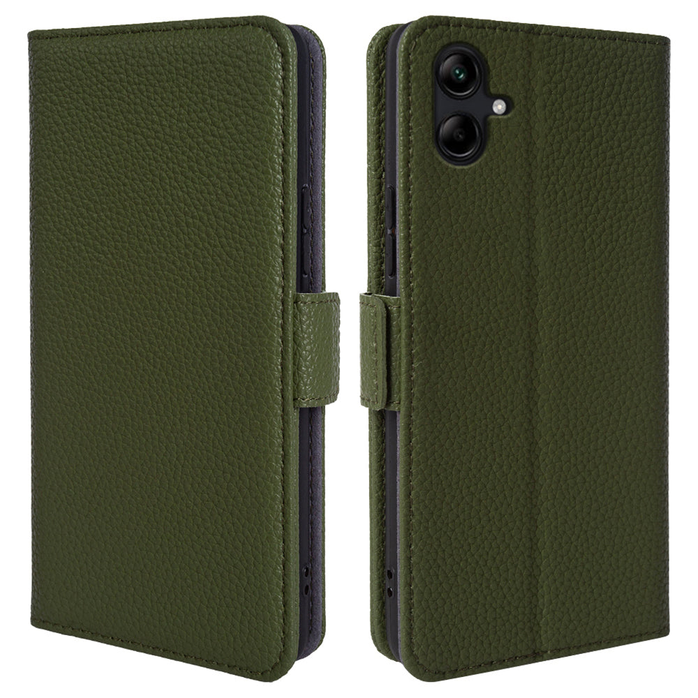 Pouzdro na peněženku pro Samsung Galaxy A04 4G (164,4 x 76,3 x 9,1 mm) Litchi Texture Stojánek na telefon z pravé hovězí kůže