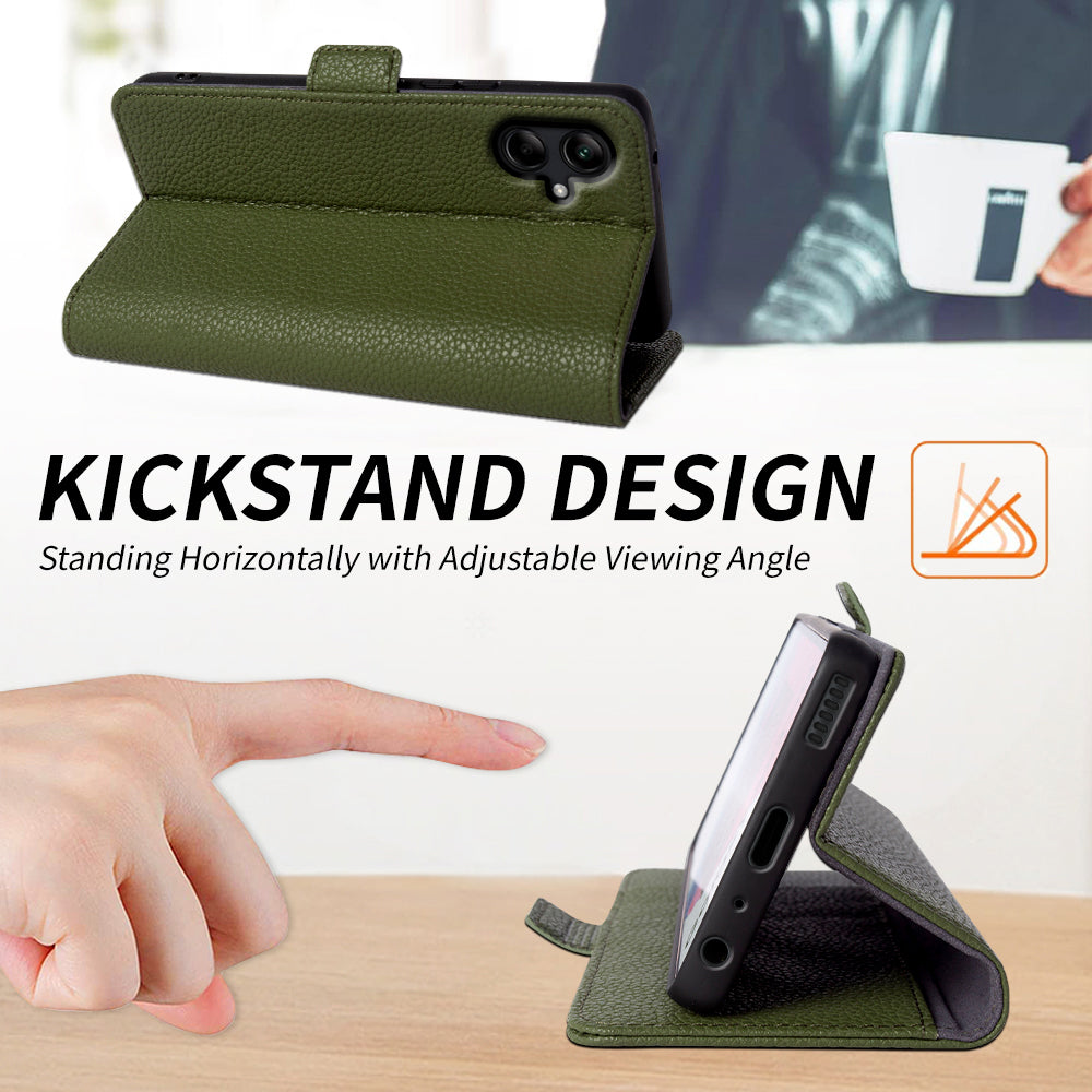 Pouzdro na peněženku pro Samsung Galaxy A04 4G (164,4 x 76,3 x 9,1 mm) Litchi Texture Stojánek na telefon z pravé hovězí kůže