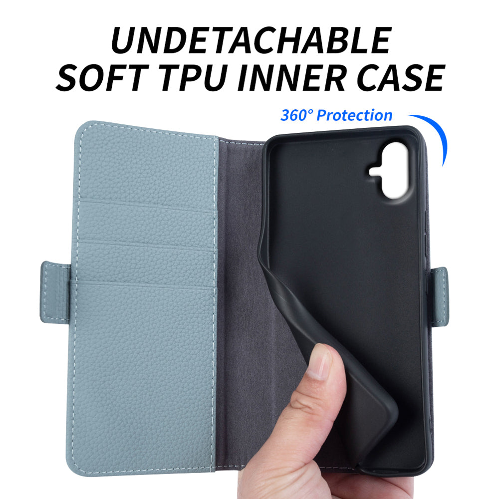 Pouzdro na peněženku pro Samsung Galaxy A04 4G (164,4 x 76,3 x 9,1 mm) Litchi Texture Stojánek na telefon z pravé hovězí kůže