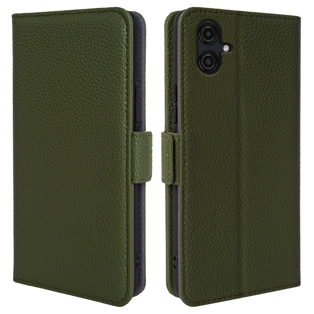Wallet Phone Case for Samsung Galaxy A04e 4G / F04 4G / M04 4G Litchi Texture Genuine Cow Leather Stand Cover