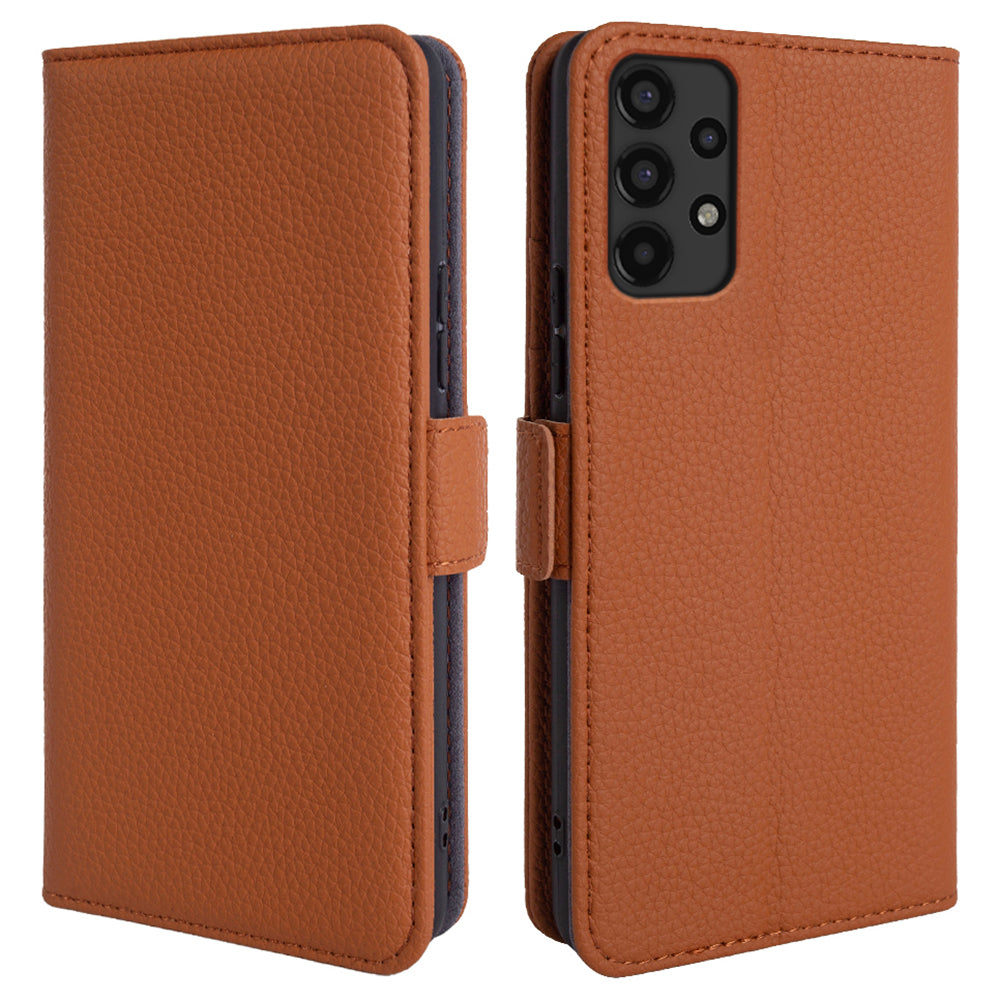 For Samsung Galaxy A13 4G Litchi Texture Anti-drop Wallet Case Genuine Cow Leather Stand Phone Cover