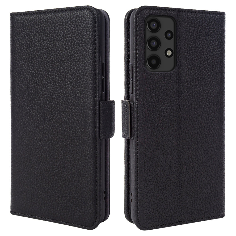 For Samsung Galaxy A13 4G Litchi Texture Anti-drop Wallet Case Genuine Cow Leather Stand Phone Cover