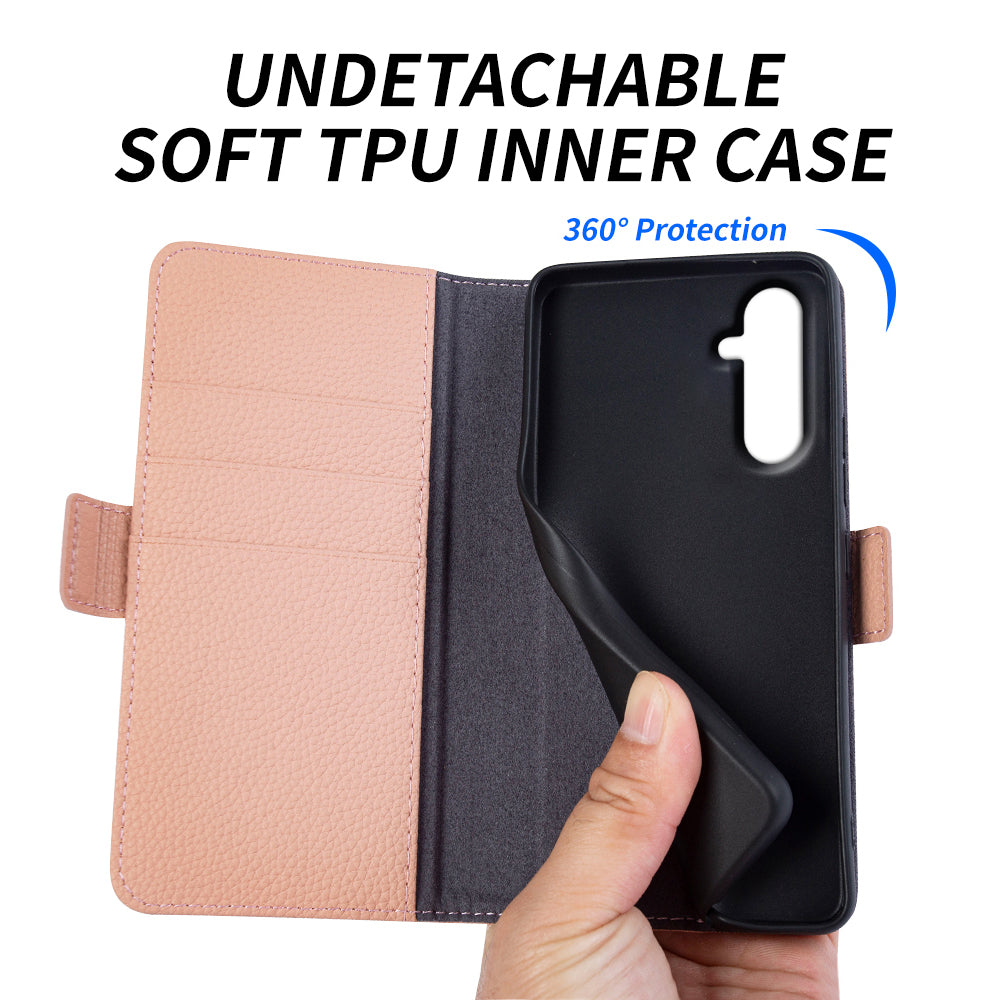 For Samsung Galaxy A13 5G Litchi Texture Phone Wallet Cover Stand Case Genuine Cow Leather Shell