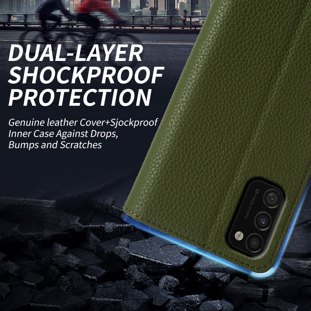 For Samsung Galaxy M21 / M21 2021 / M30s Litchi Texture Genuine Cow Leather TPU Phone Wallet Stand Case