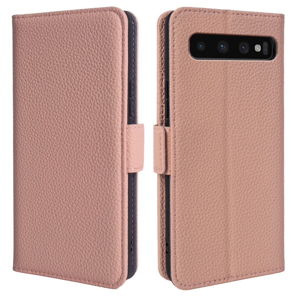 For Samsung Galaxy S10 Plus Anti-scratch Litchi Texture Genuine Cow Leather TPU Phone Wallet Stand Case