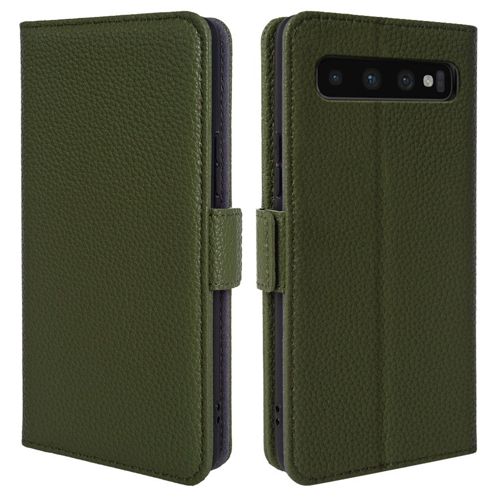 For Samsung Galaxy S10 Plus Anti-scratch Litchi Texture Genuine Cow Leather TPU Phone Wallet Stand Case