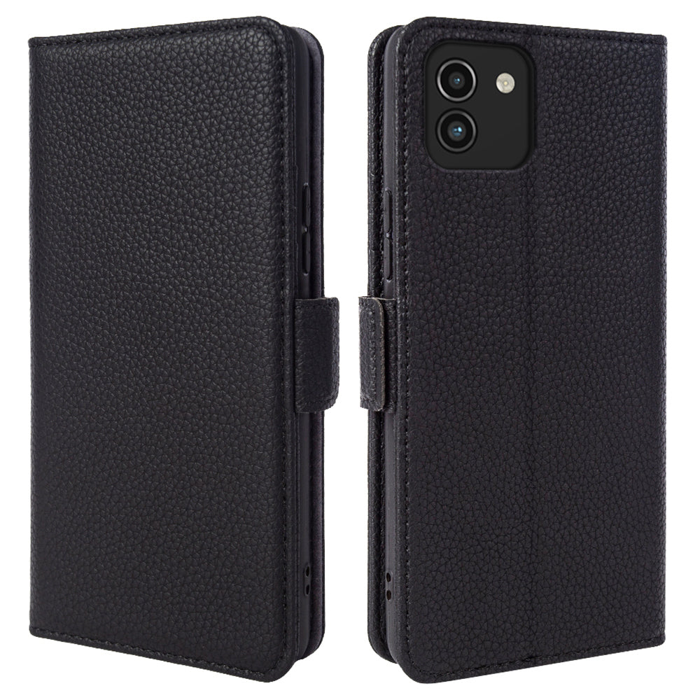 For Samsung Galaxy A03 (164.2 x 75.9 x 9.1mm) Litchi Texture Wallet Stand Cover Genuine Cow Leather TPU Phone Case