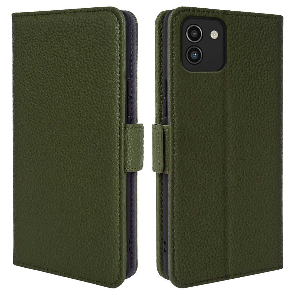 For Samsung Galaxy A03 (164.2 x 75.9 x 9.1mm) Litchi Texture Wallet Stand Cover Genuine Cow Leather TPU Phone Case