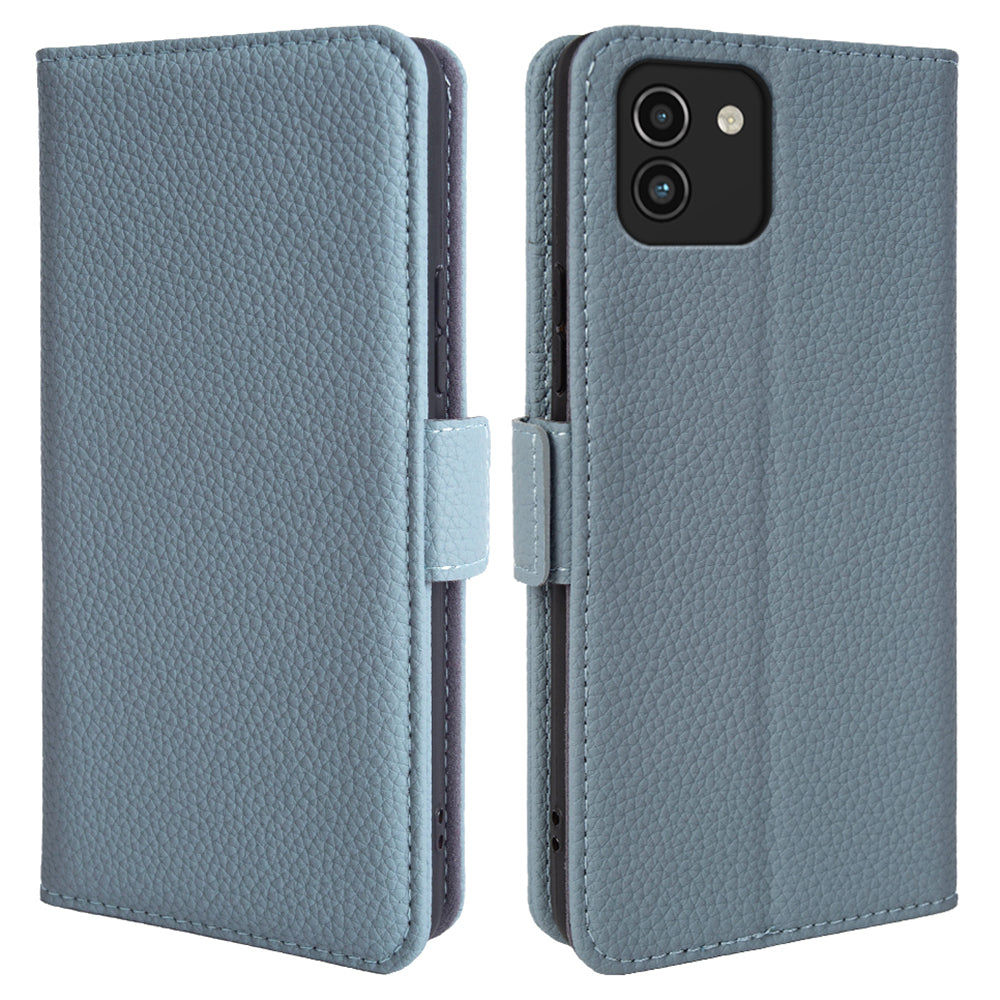 For Samsung Galaxy A03 (164.2 x 75.9 x 9.1mm) Litchi Texture Wallet Stand Cover Genuine Cow Leather TPU Phone Case