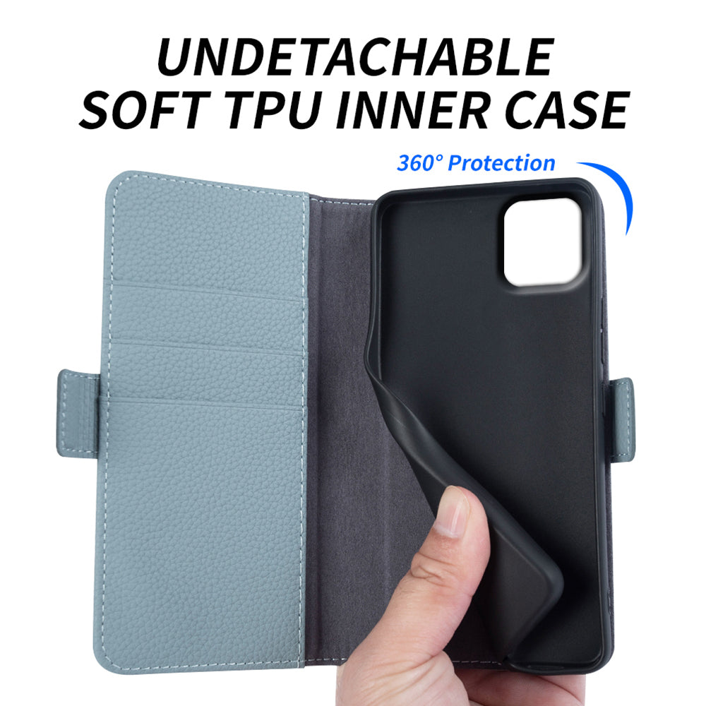 For Samsung Galaxy A03 (164.2 x 75.9 x 9.1mm) Litchi Texture Wallet Stand Cover Genuine Cow Leather TPU Phone Case