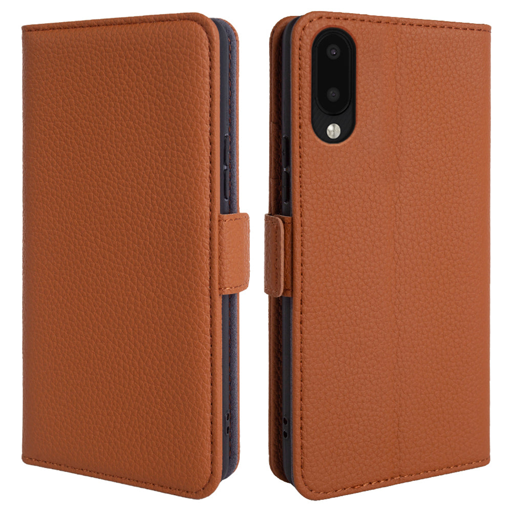 Stand Cover for Samsung Galaxy A02 / M02 Litchi Texture Wallet Genuine Cow Leather TPU Phone Case