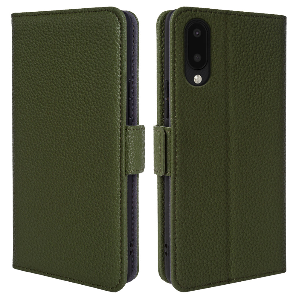 Stand Cover for Samsung Galaxy A02 / M02 Litchi Texture Wallet Genuine Cow Leather TPU Phone Case