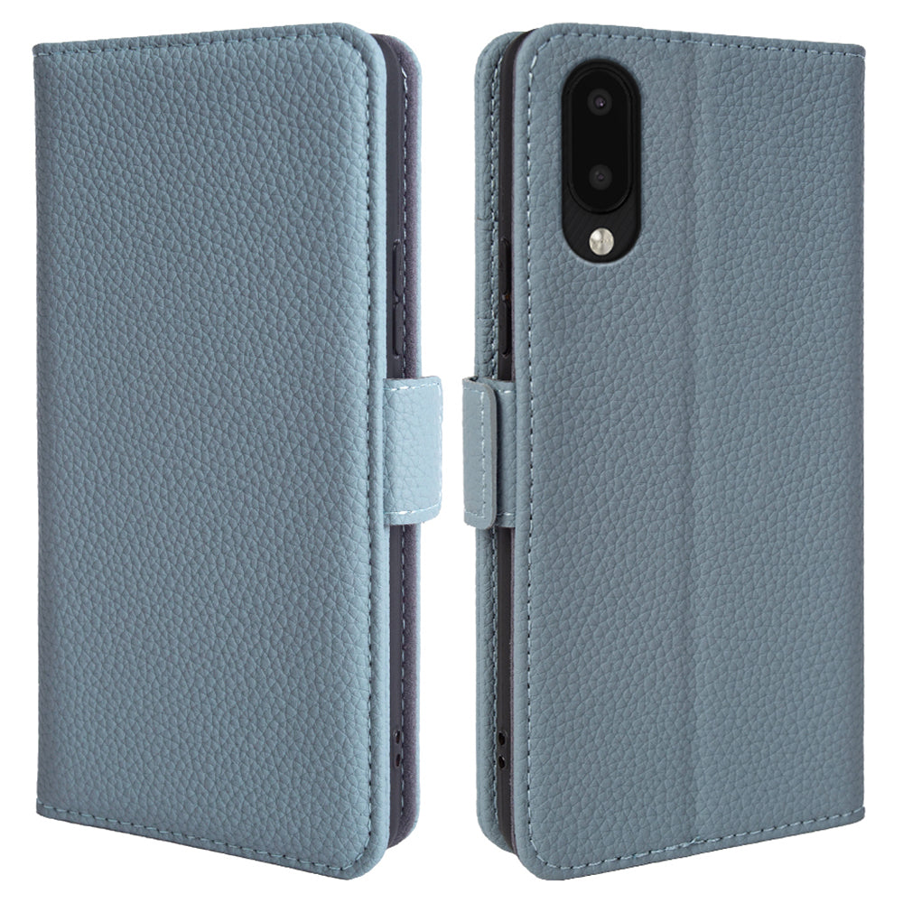 Stand Cover for Samsung Galaxy A02 / M02 Litchi Texture Wallet Genuine Cow Leather TPU Phone Case