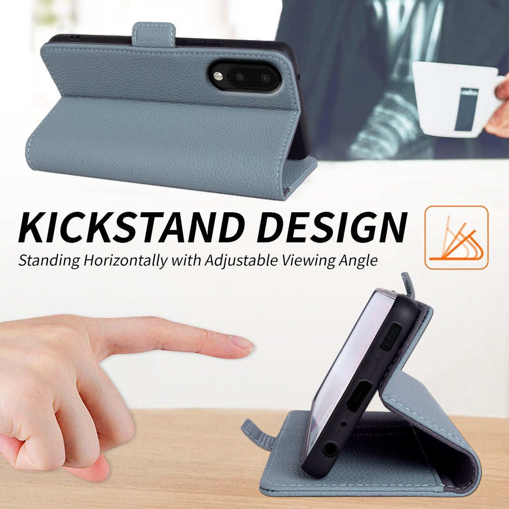 Stand Cover for Samsung Galaxy A02 / M02 Litchi Texture Wallet Genuine Cow Leather TPU Phone Case