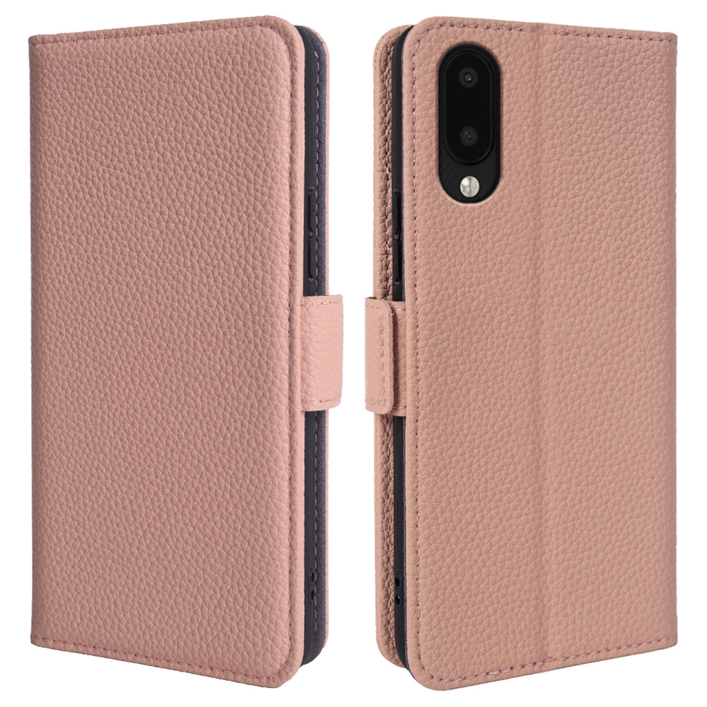 Stand Cover for Samsung Galaxy A02 / M02 Litchi Texture Wallet Genuine Cow Leather TPU Phone Case