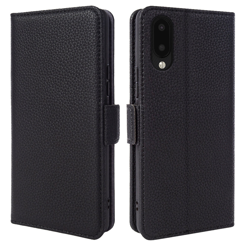 Stand Cover for Samsung Galaxy A02 / M02 Litchi Texture Wallet Genuine Cow Leather TPU Phone Case
