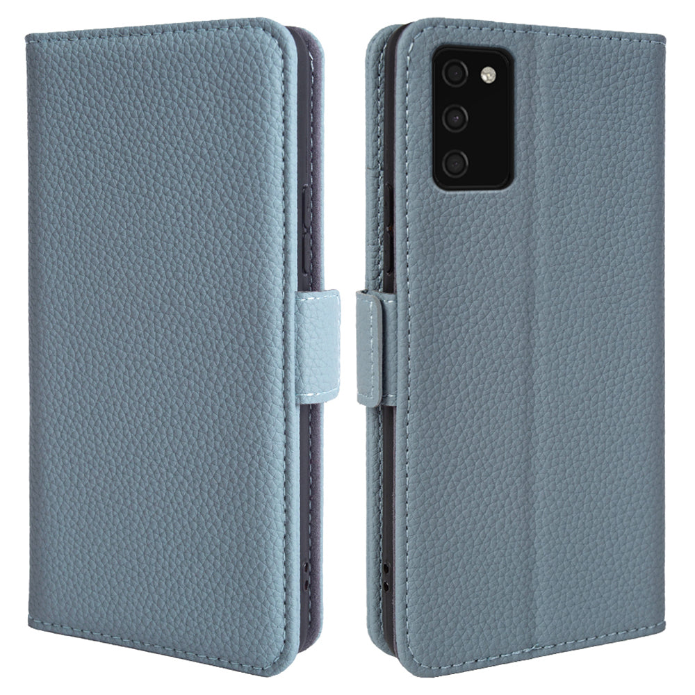 Litchi Texture Cover for Samsung Galaxy A03s (166.5 x 75.98 x 9.14mm) Wallet Stand Genuine Cow Leather TPU Phone Case