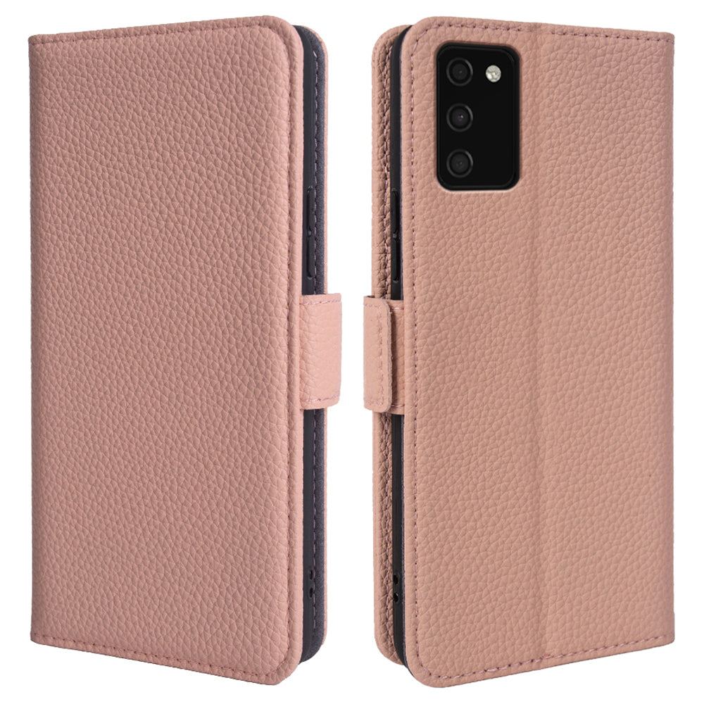 Litchi Texture Cover for Samsung Galaxy A03s (166.5 x 75.98 x 9.14mm) Wallet Stand Genuine Cow Leather TPU Phone Case