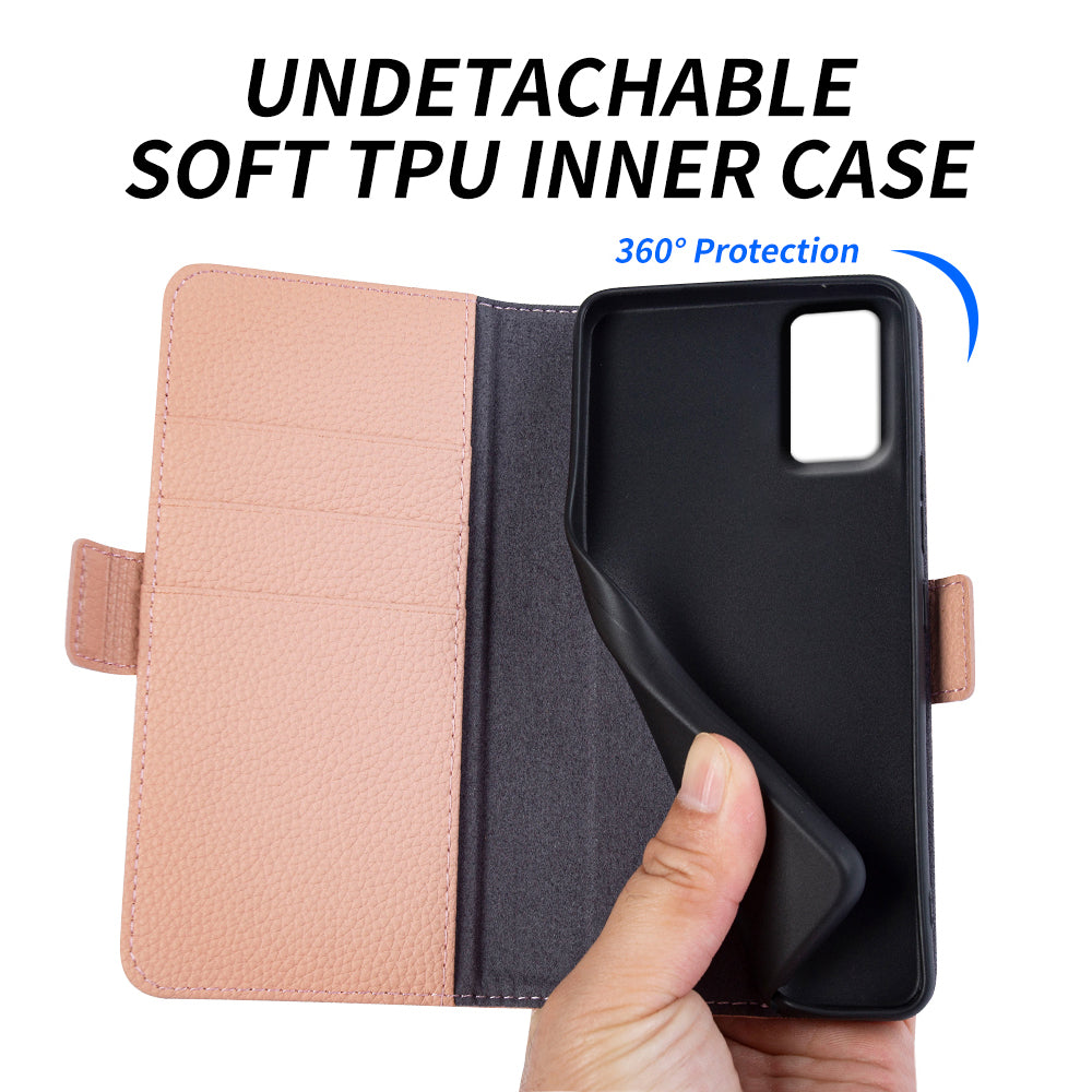 Litchi Texture Cover for Samsung Galaxy A03s (166.5 x 75.98 x 9.14mm) Wallet Stand Genuine Cow Leather TPU Phone Case