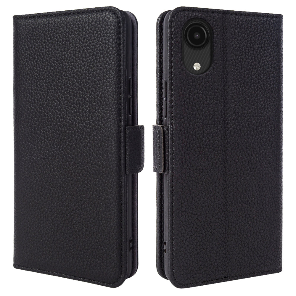Phone Case for Samsung Galaxy A03 Core Genuine Cow Leather TPU Litchi Texture Wallet Stand Cover
