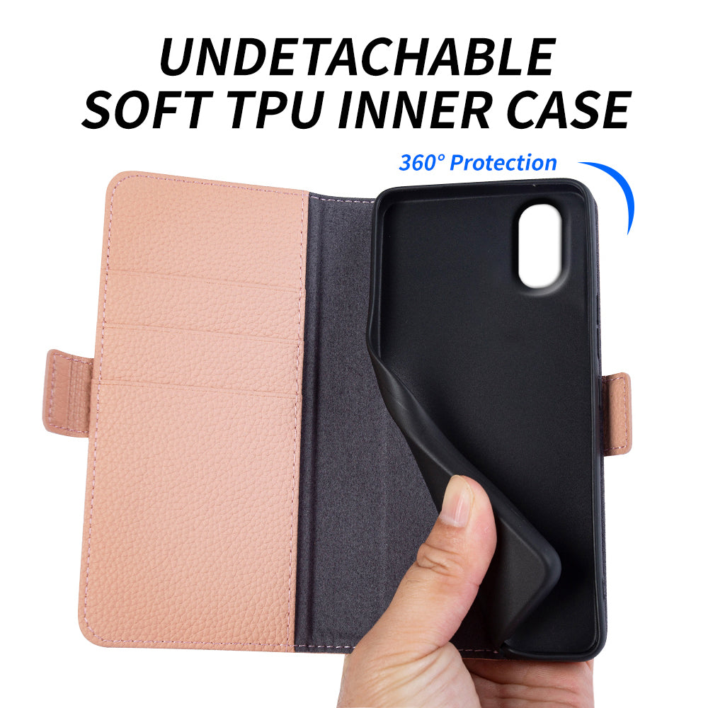 Protective Cover for Samsung Galaxy A10 Genuine Cow Leather TPU Litchi Texture Wallet Phone Stand Case