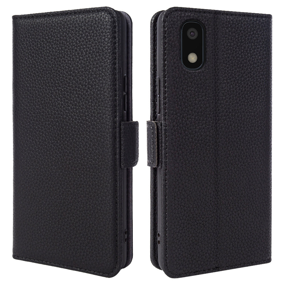 Protective Cover for Samsung Galaxy A10 Genuine Cow Leather TPU Litchi Texture Wallet Phone Stand Case