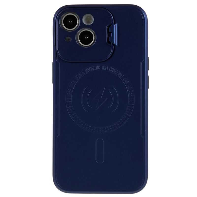 For iPhone 14 Plus Lens Frame Kickstand Phone Cover PC+TPU Anti-drop Case Compatible with MagSafe
