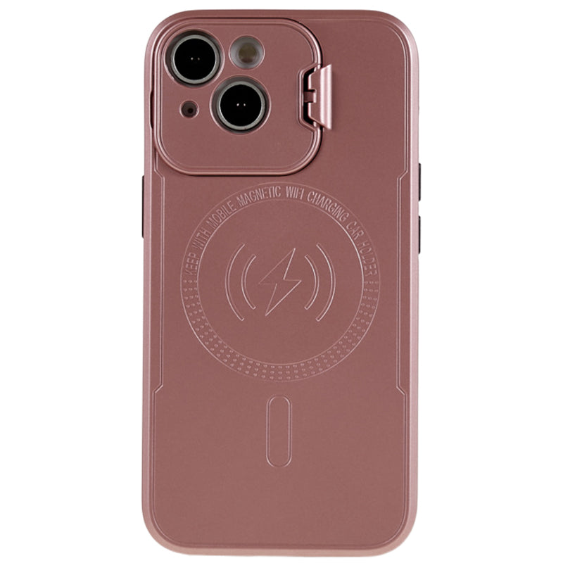 For iPhone 14 Plus Lens Frame Kickstand Phone Cover PC+TPU Anti-drop Case Compatible with MagSafe