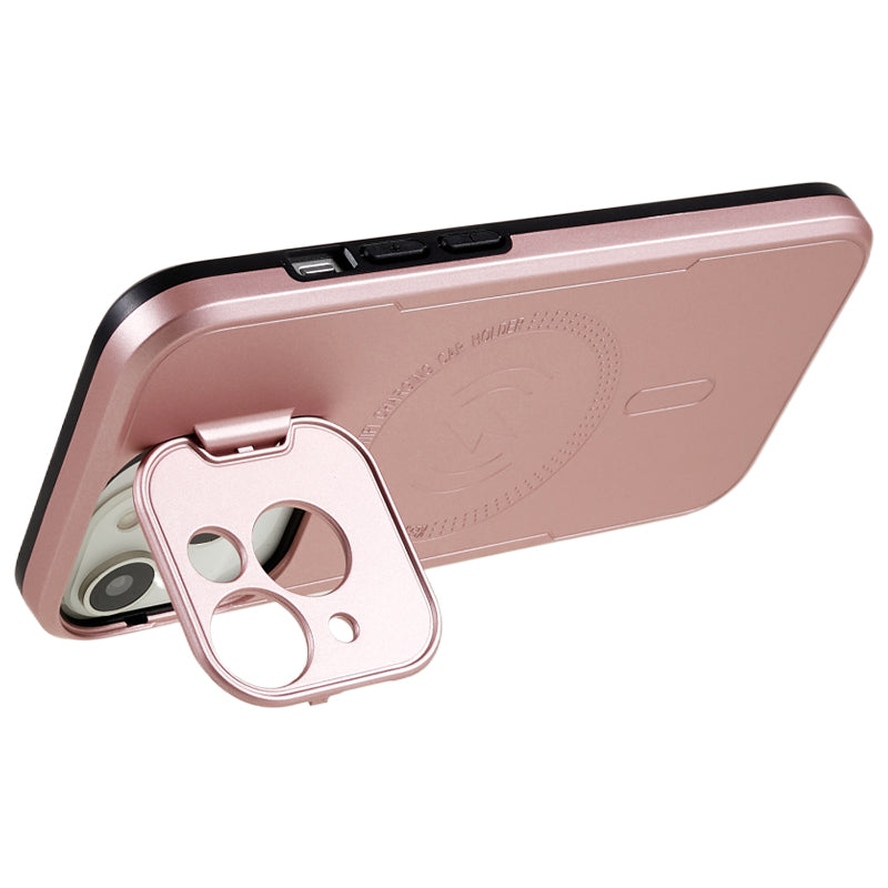 For iPhone 14 Plus Lens Frame Kickstand Phone Cover PC+TPU Anti-drop Case Compatible with MagSafe