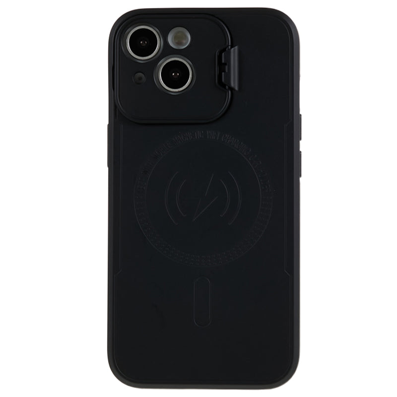 For iPhone 14 Plus Lens Frame Kickstand Phone Cover PC+TPU Anti-drop Case Compatible with MagSafe