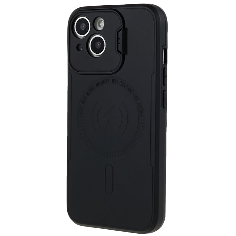 For iPhone 14 Plus Lens Frame Kickstand Phone Cover PC+TPU Anti-drop Case Compatible with MagSafe