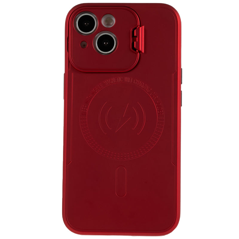 For iPhone 14 Plus Lens Frame Kickstand Phone Cover PC+TPU Anti-drop Case Compatible with MagSafe