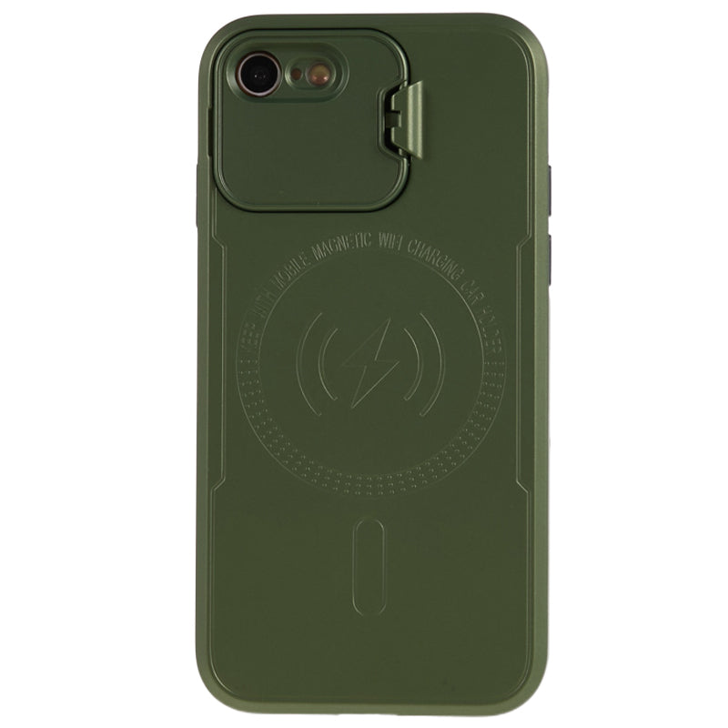 For iPhone 7 8 SE (2020) (2022) Lens Frame Kickstand Back Cover PC+TPU Anti-drop Phone Case Compatible with MagSafe