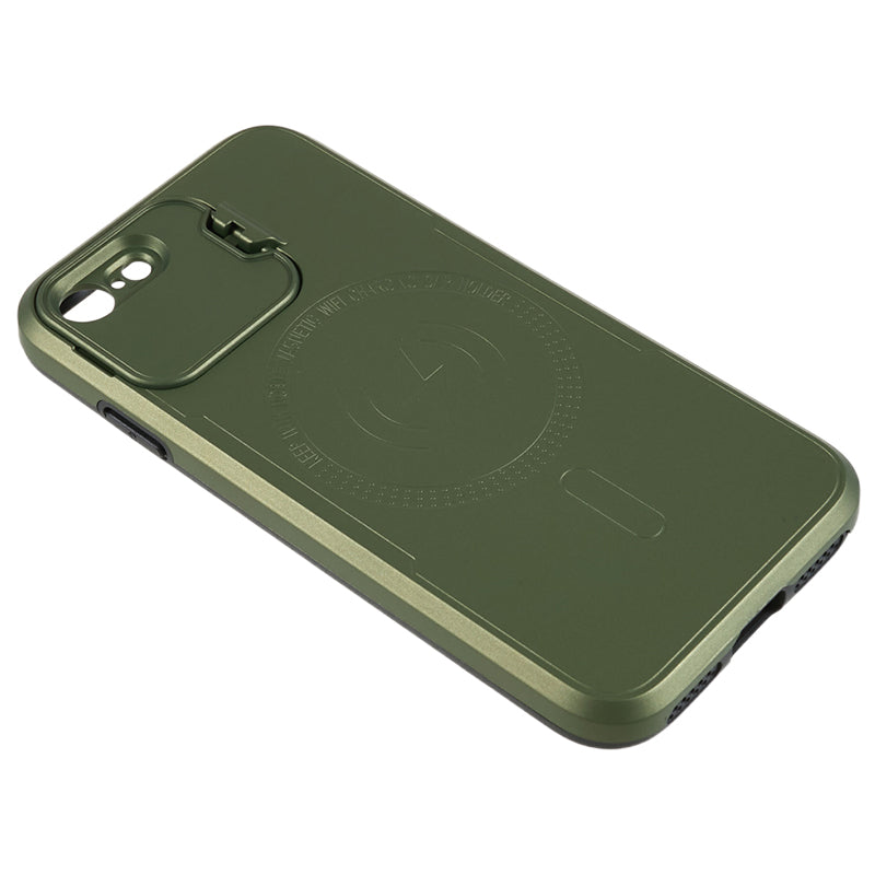 For iPhone 7 8 SE (2020) (2022) Lens Frame Kickstand Back Cover PC+TPU Anti-drop Phone Case Compatible with MagSafe