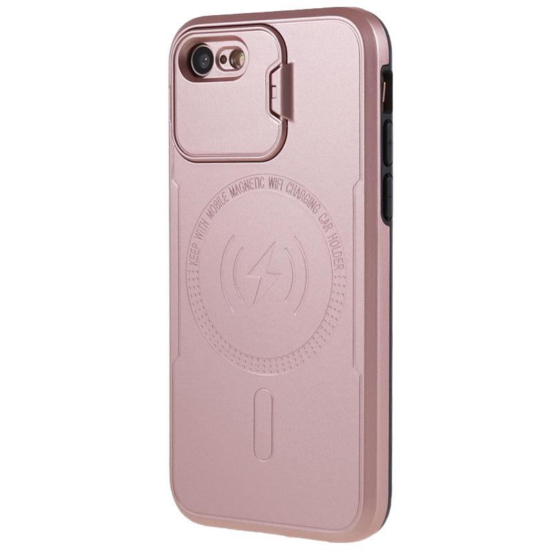 For iPhone 7 8 SE (2020) (2022) Lens Frame Kickstand Back Cover PC+TPU Anti-drop Phone Case Compatible with MagSafe