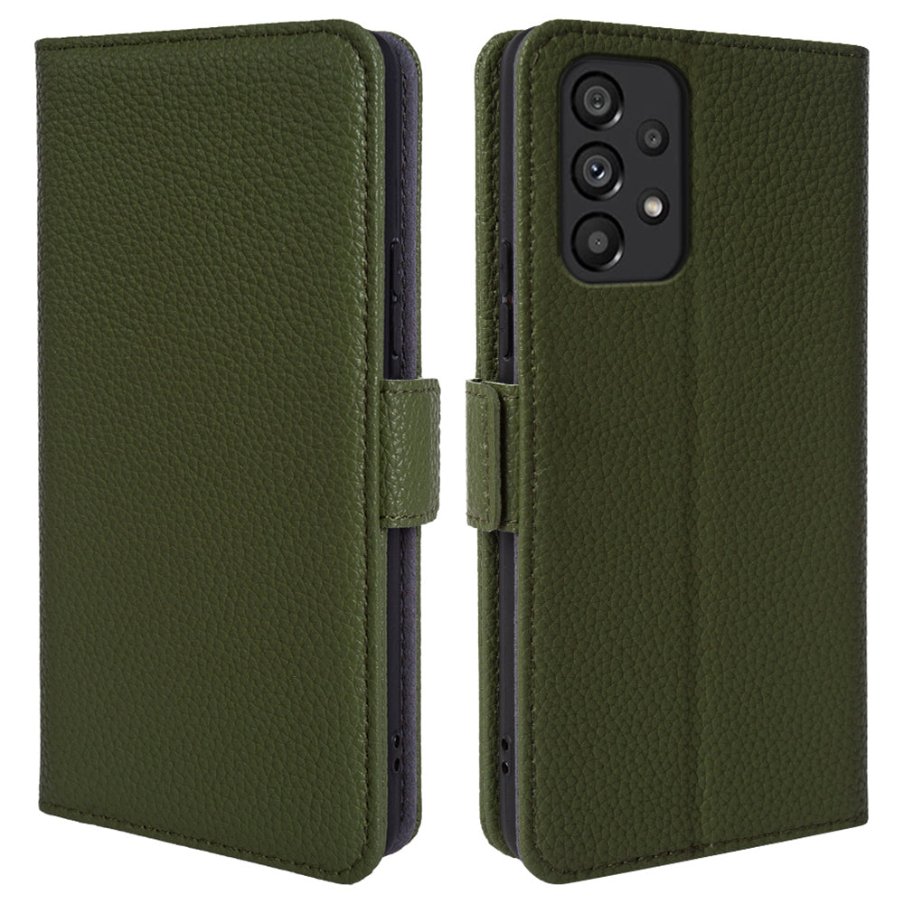 For Samsung Galaxy A73 5G Litchi Texture Genuine Cow Leather TPU Stand Wallet Magnetic Phone Case