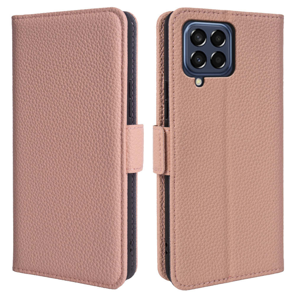 For Samsung Galaxy M33 5G (Global Version) Genuine Cow Leather Cover Litchi Texture Stand Wallet Magnetic Phone Case