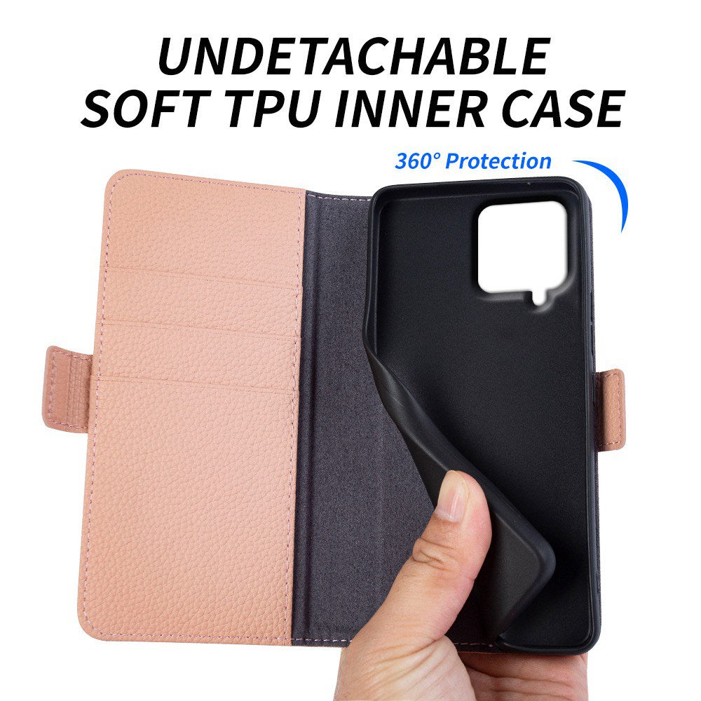 For Samsung Galaxy M33 5G (Global Version) Genuine Cow Leather Cover Litchi Texture Stand Wallet Magnetic Phone Case