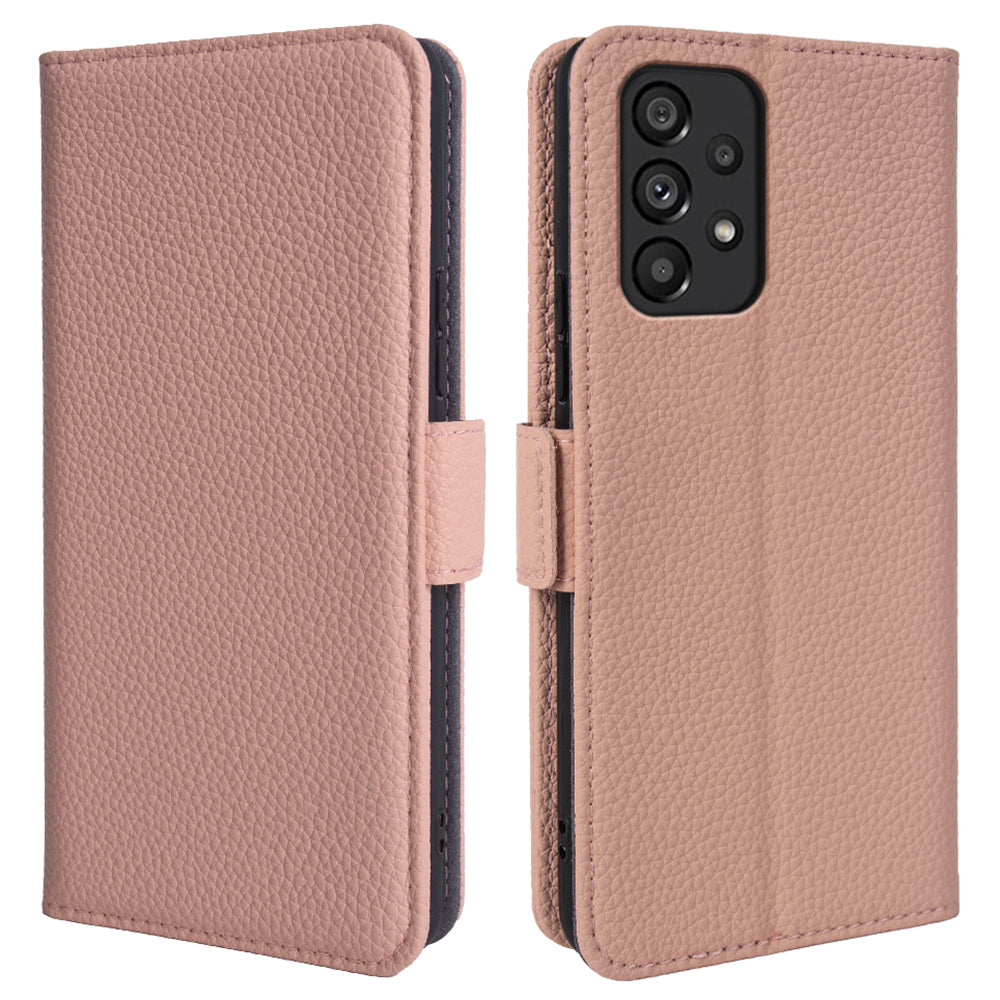 Genuine Cow Leather Cover for Samsung Galaxy A53 5G Litchi Texture Stand Wallet Phone Case