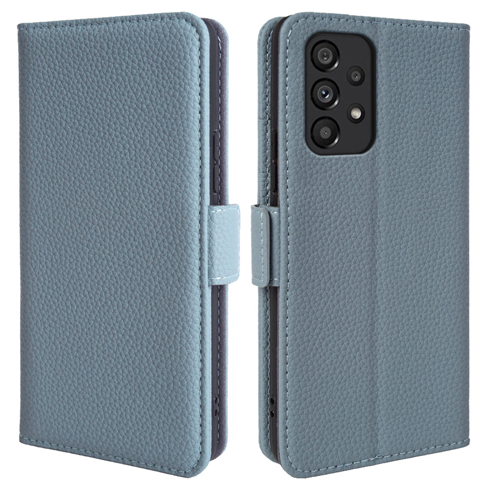 Genuine Cow Leather Cover for Samsung Galaxy A53 5G Litchi Texture Stand Wallet Phone Case