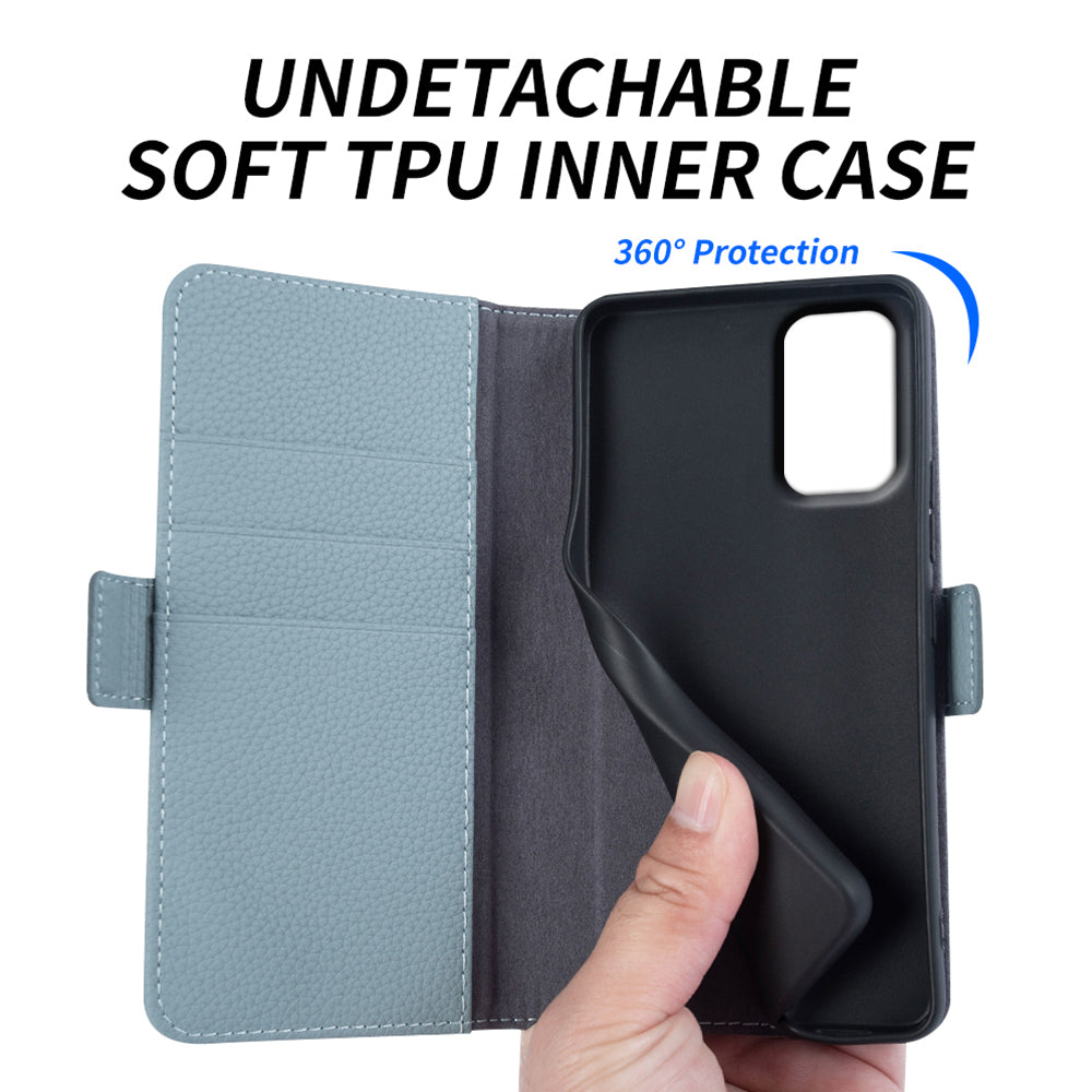 Genuine Cow Leather Cover for Samsung Galaxy A53 5G Litchi Texture Stand Wallet Phone Case