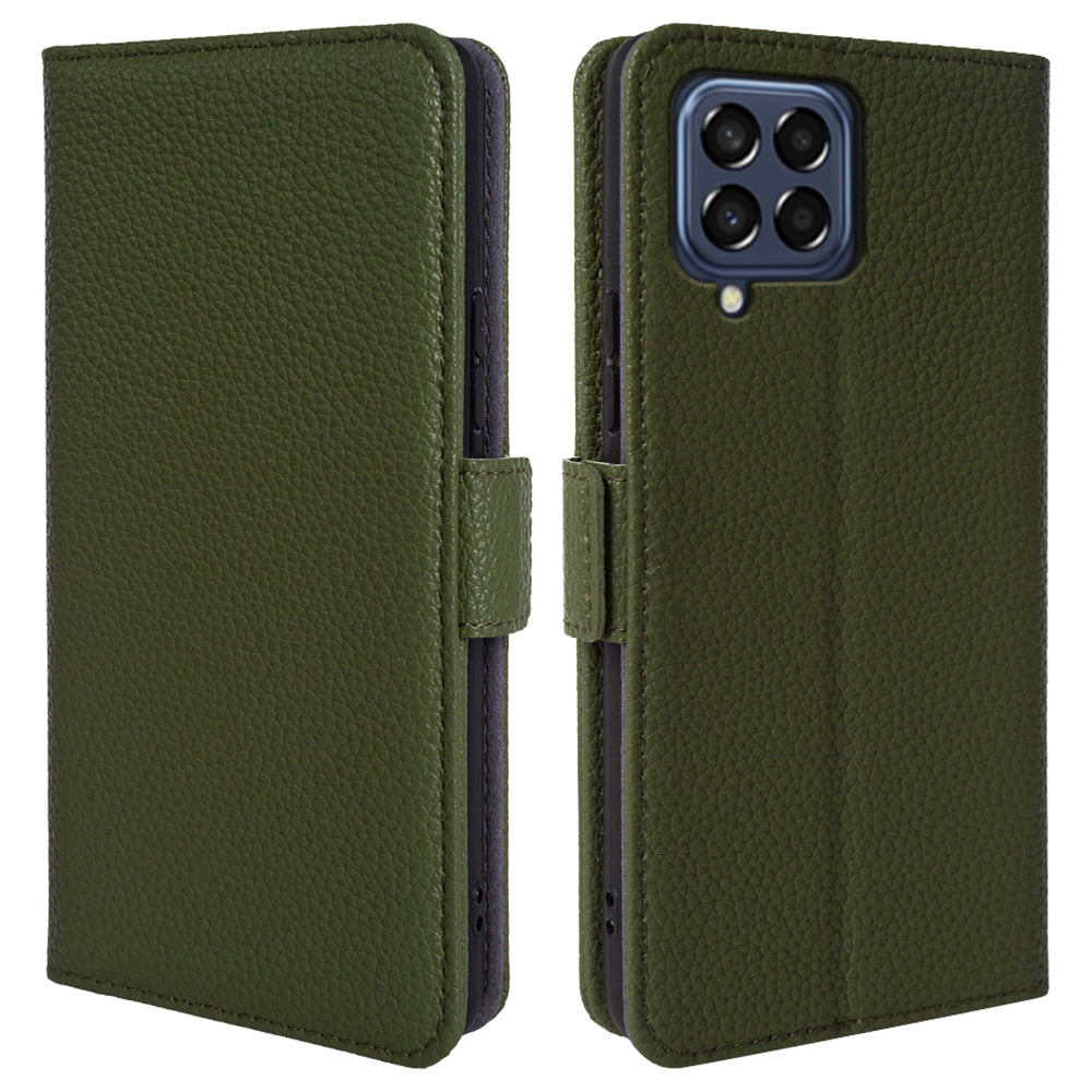 For Samsung Galaxy M53 5G Genuine Cow Leather Stand Cover Litchi Texture Wallet Phone Case